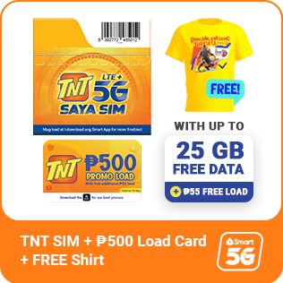 TNT 5G SIM Bundle (P500 Promo Load Card w/ FREE 55 Load) with Free Tropang Giga Shirt